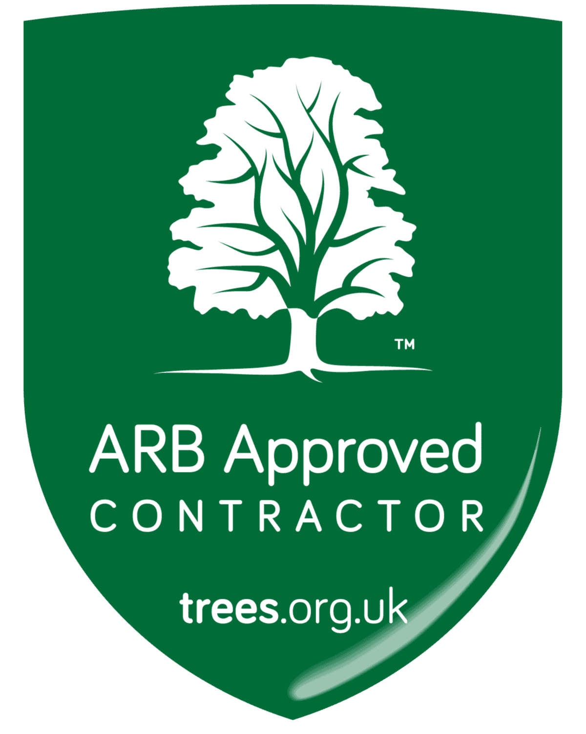 ARB Approved Contractor logo with tree graphic and website URL.